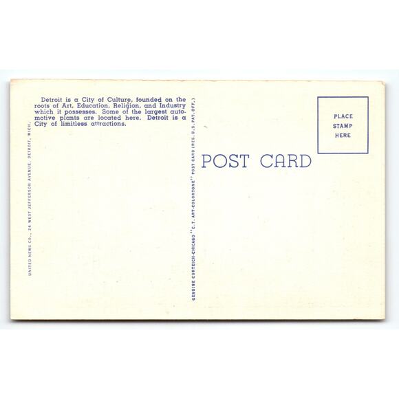 1940's Greetings From Detroit Michigan Large Letter Postcard Linen Curt Teich - Picture 2 of 2